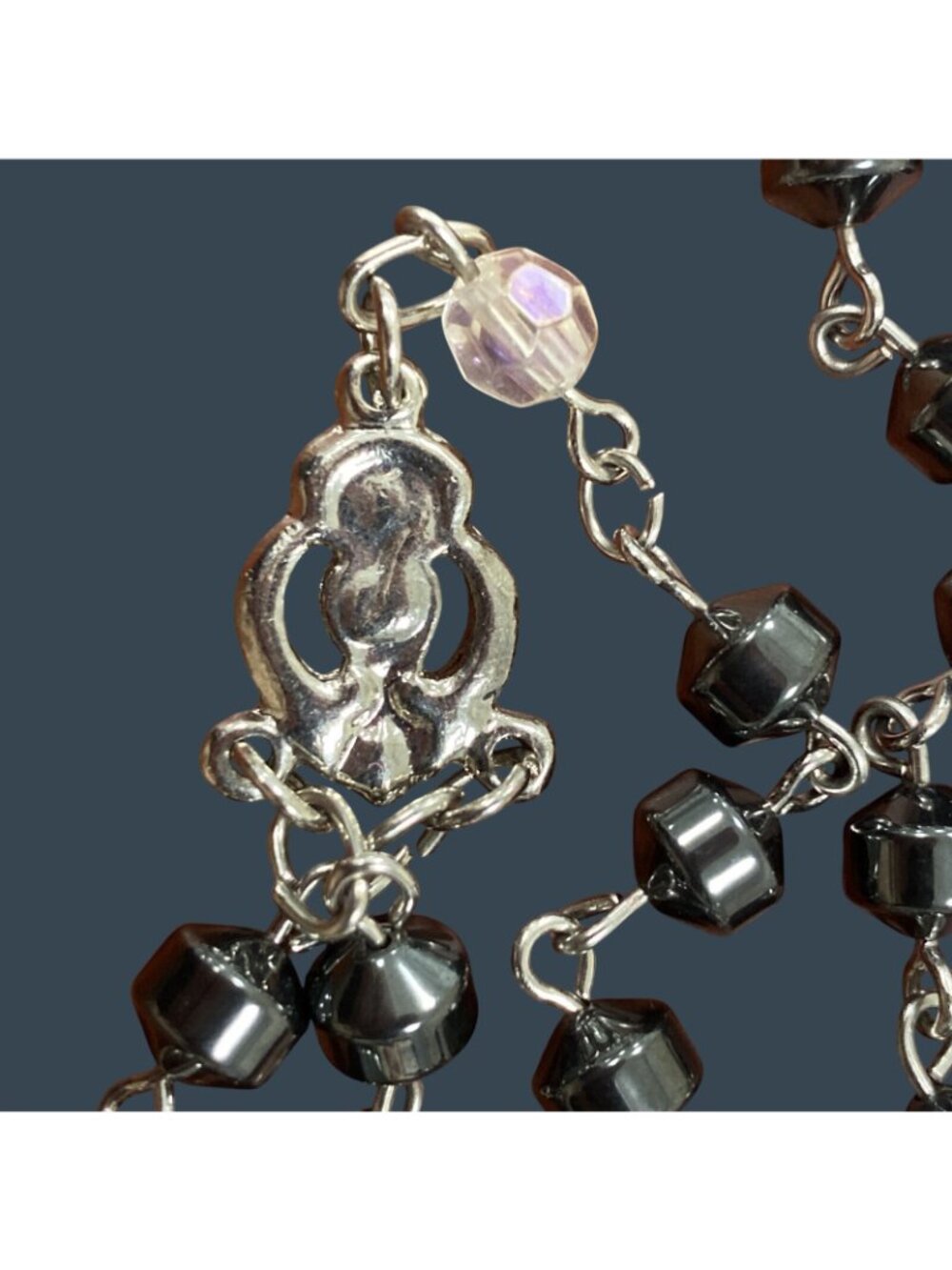 Traditional Catholic Dominican 5 Decade Rosary Hematite Crucifix & Beads - Picture 3 of 3